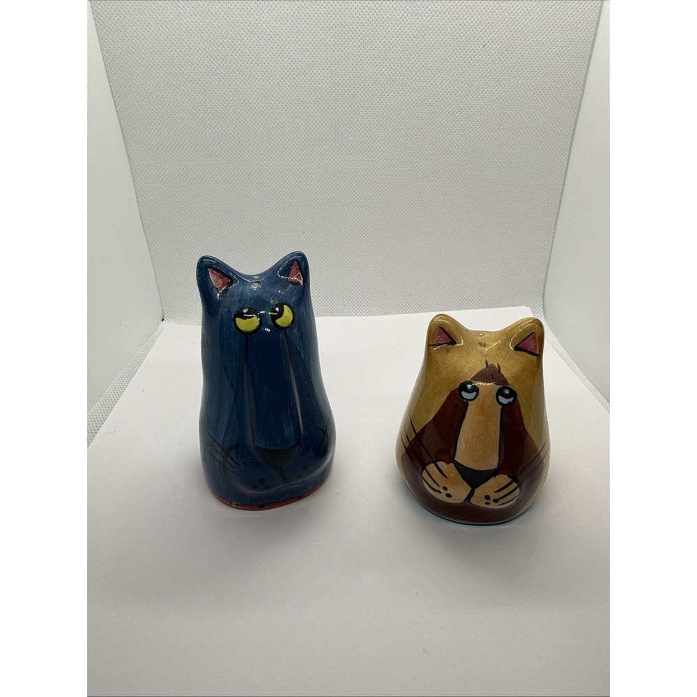 Candace Reiter Catzilla Salt and Pepper Shakers Whimsical Cats Turquoise Yellow
